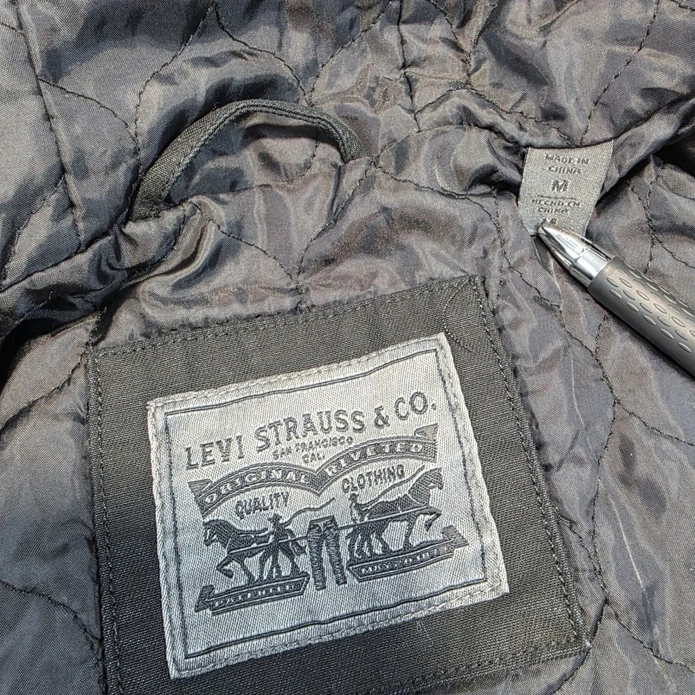 Levi's Women Medium Black Denim Field Jacket Hooded‎ Military Utility Cargo Coat